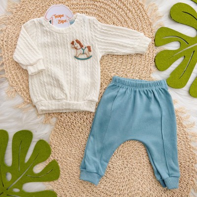 Conj. Casaco Cavalinho e Calça - Off White e Verde